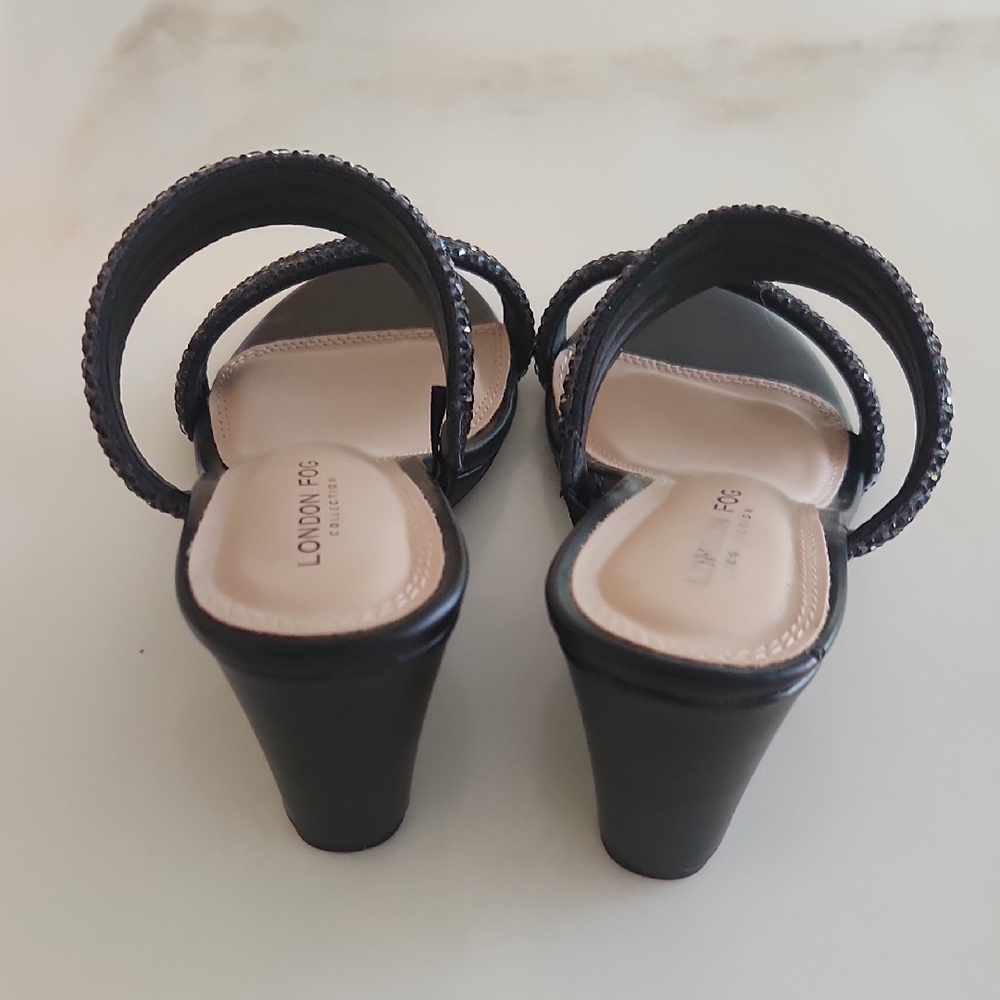 London Fog Black Beaded Women's Sparkly Wedge Sandals. Never Worn. - Picture 4 of 11